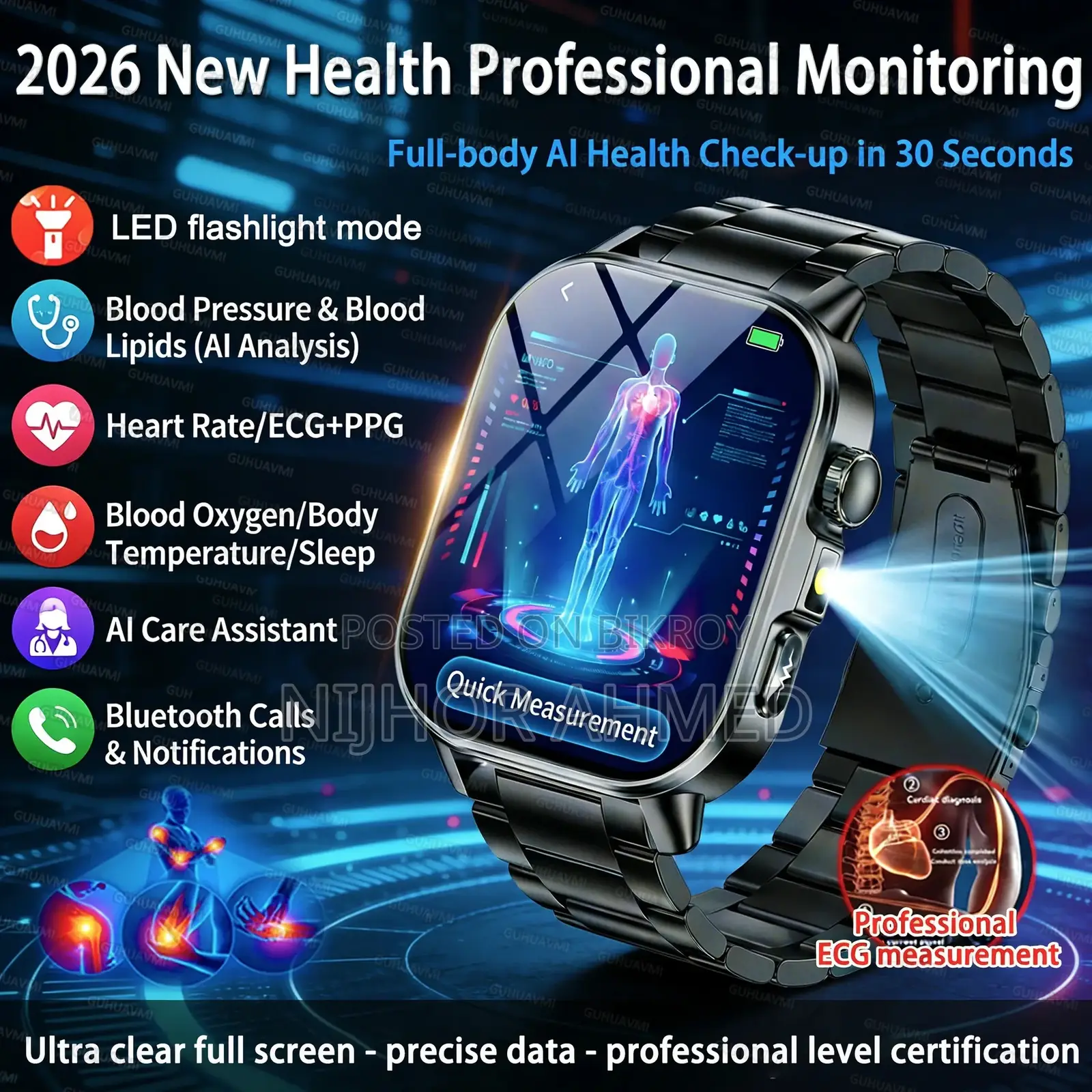 Guhuavmi Healthy Diagnose Ecg+Ppg Smart Watch