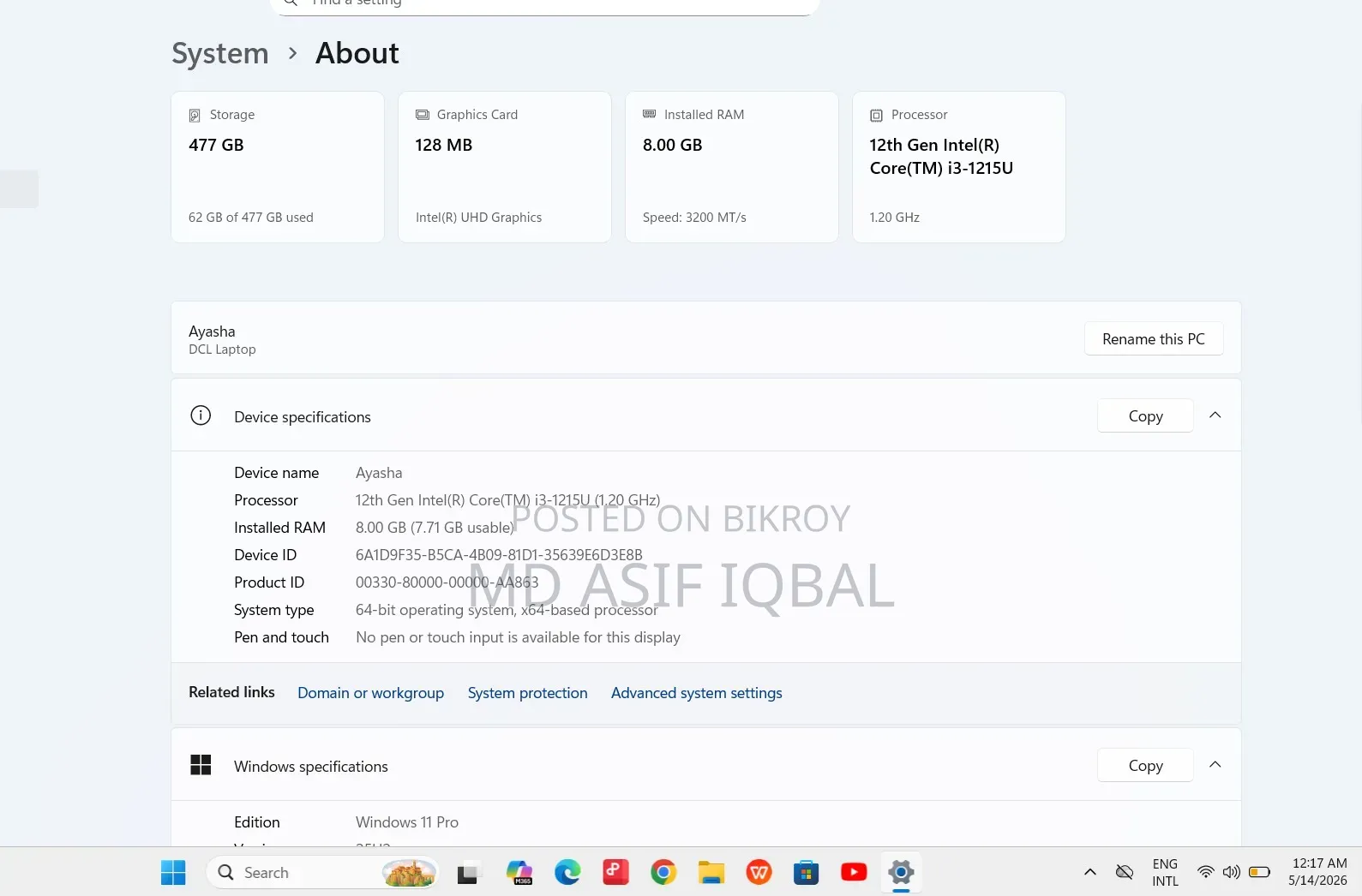 Laptop 8GB Intel Core I3 SSD 512GB