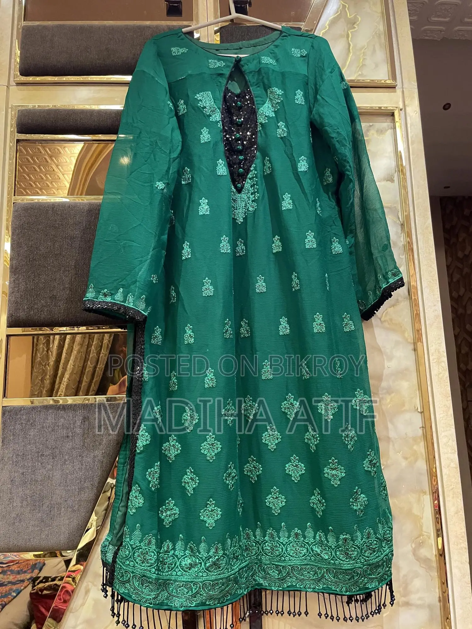 Green and Black Sequins Work