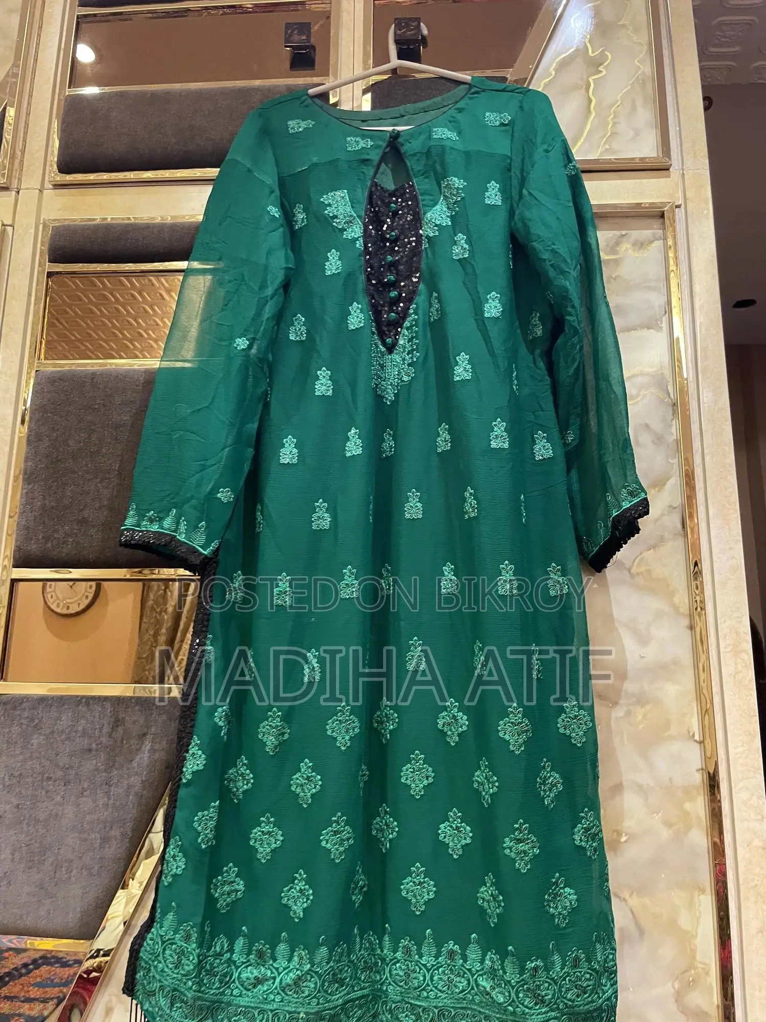 Green and Black Sequins Work
