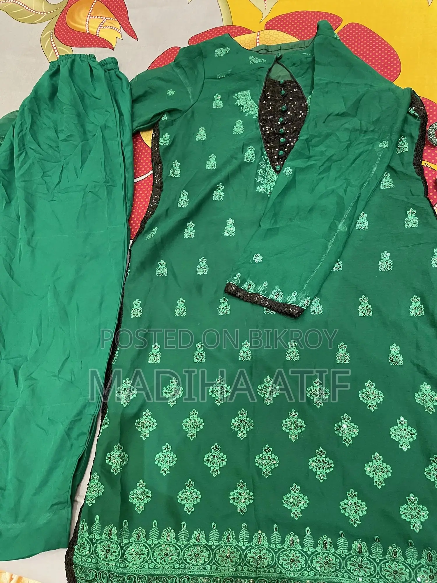 Green and Black Sequins Work