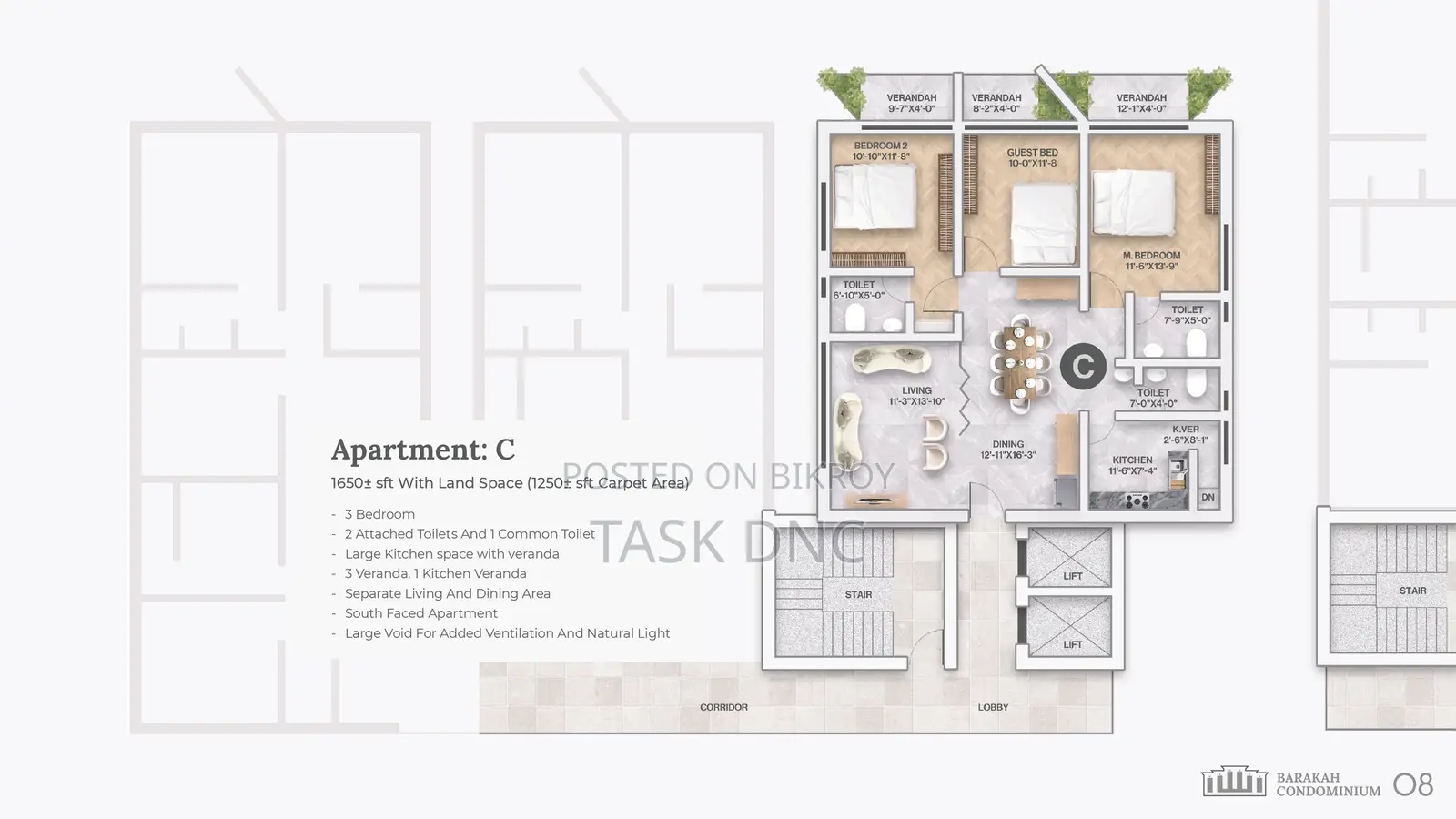 3-Bedroom Apartment for Sale at Barakah Condominium, Uttara