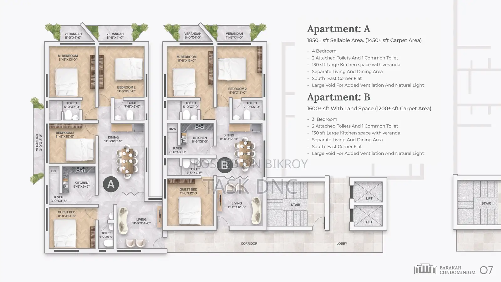 3-Bedroom Apartment for Sale at Barakah Condominium, Uttara
