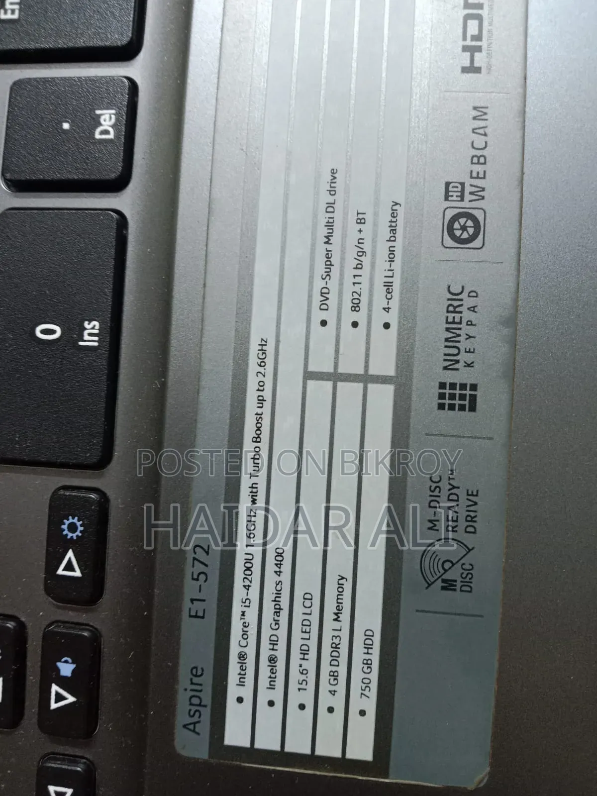 Laptop Acer Aspire E1-572 8GB Intel Core I5 HDD 750GB
