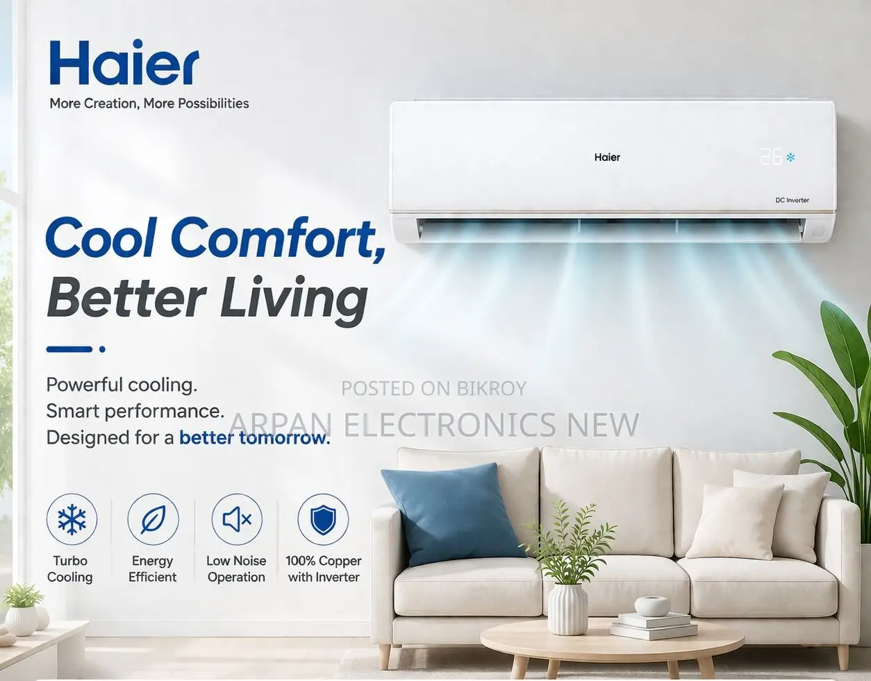 Haier Non Inverter Ac 1.5 Ton With Powerful GMCC Compressor
