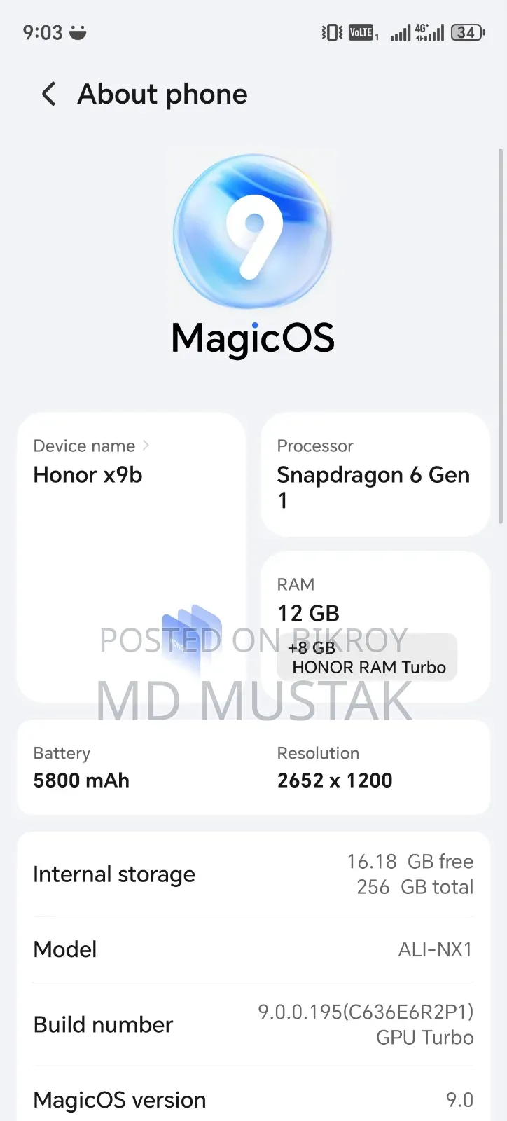 Honor X9b 5G 256 GB Bronze