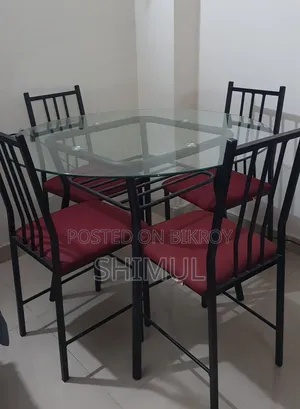 স্টিল ফ্রেমের চার সিটের ডাইনিং টেবিল ও চেয়ার