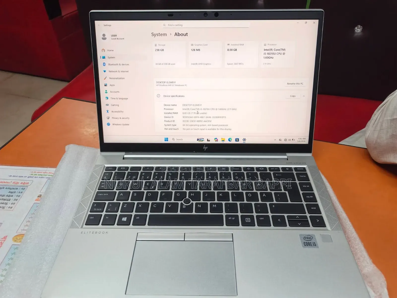 Laptop HP EliteBook 840 G7 8GB Intel Core I5 SSD 256GB