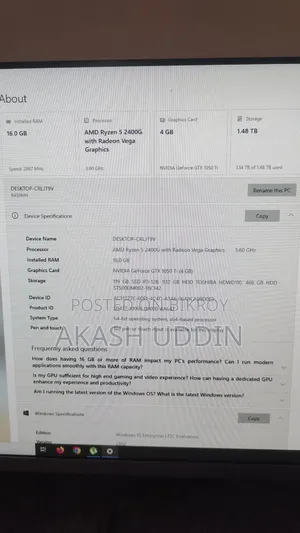 New Desktop Computer 16GB AMD Ryzen 5 HDD+SSD 1.5T