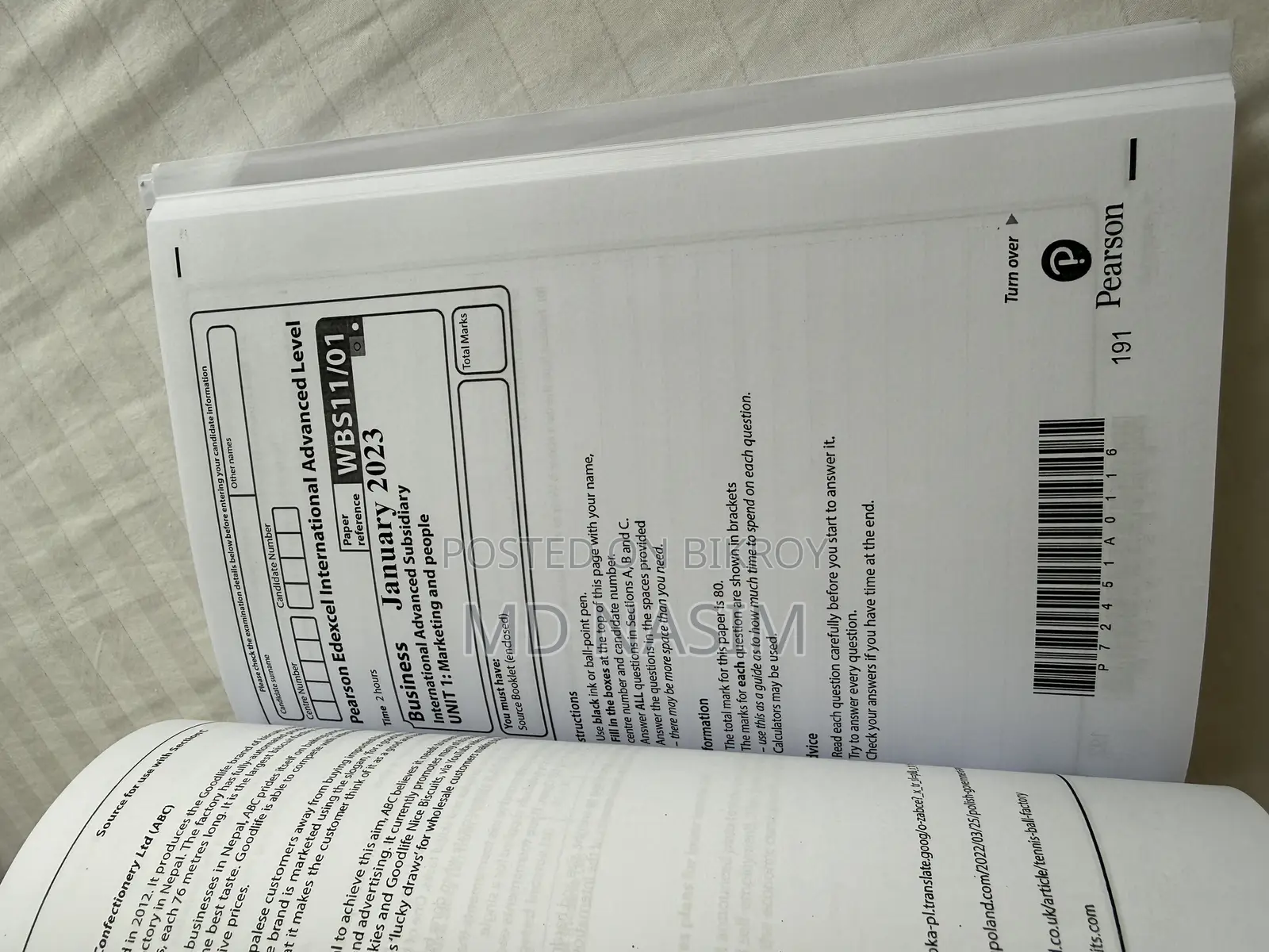 Business Unit 1 and 2- Question Paper a Level ( Ial Pearson )