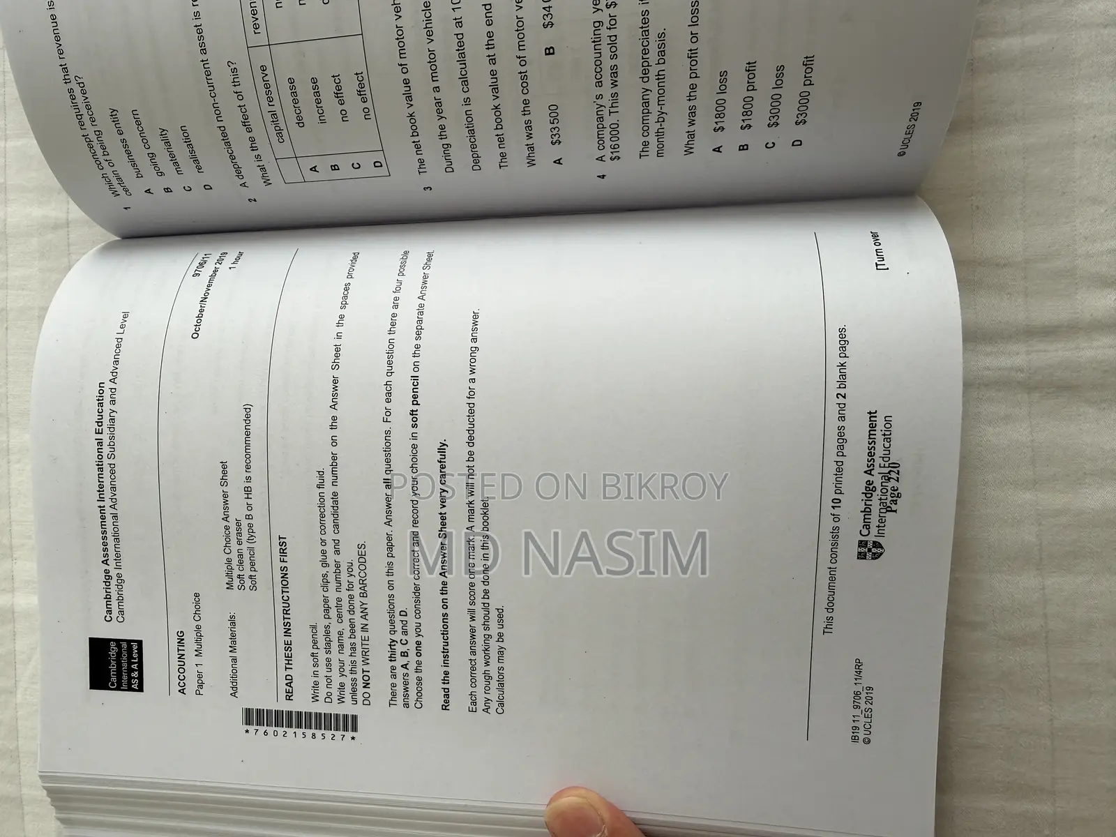 Accounting P1 and P2- Question Papers (Cambridge Int)