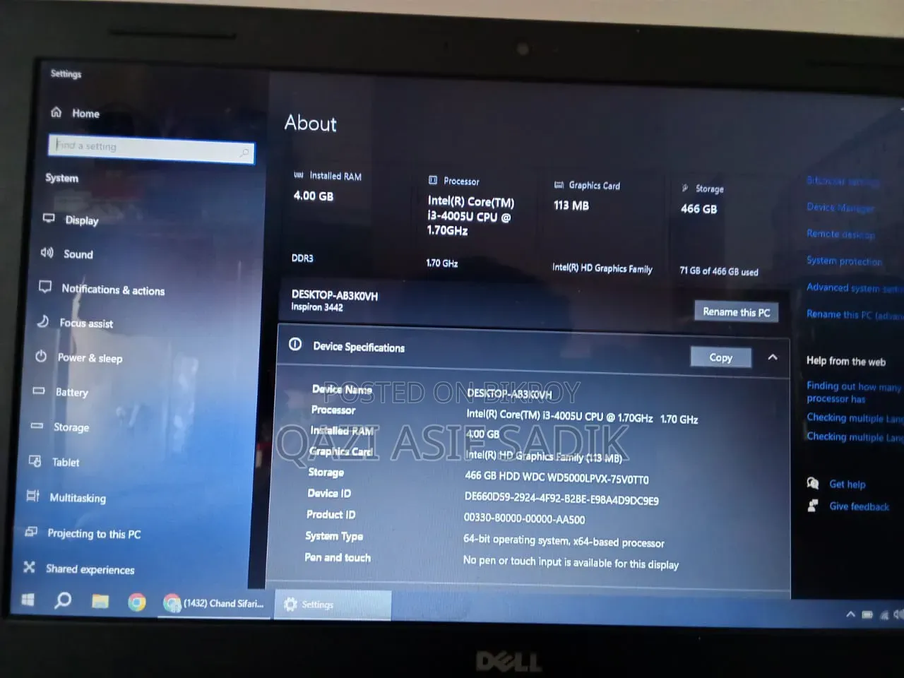 Laptop Dell Inspiron 14 4GB Intel Core i3 HDD 500GB
