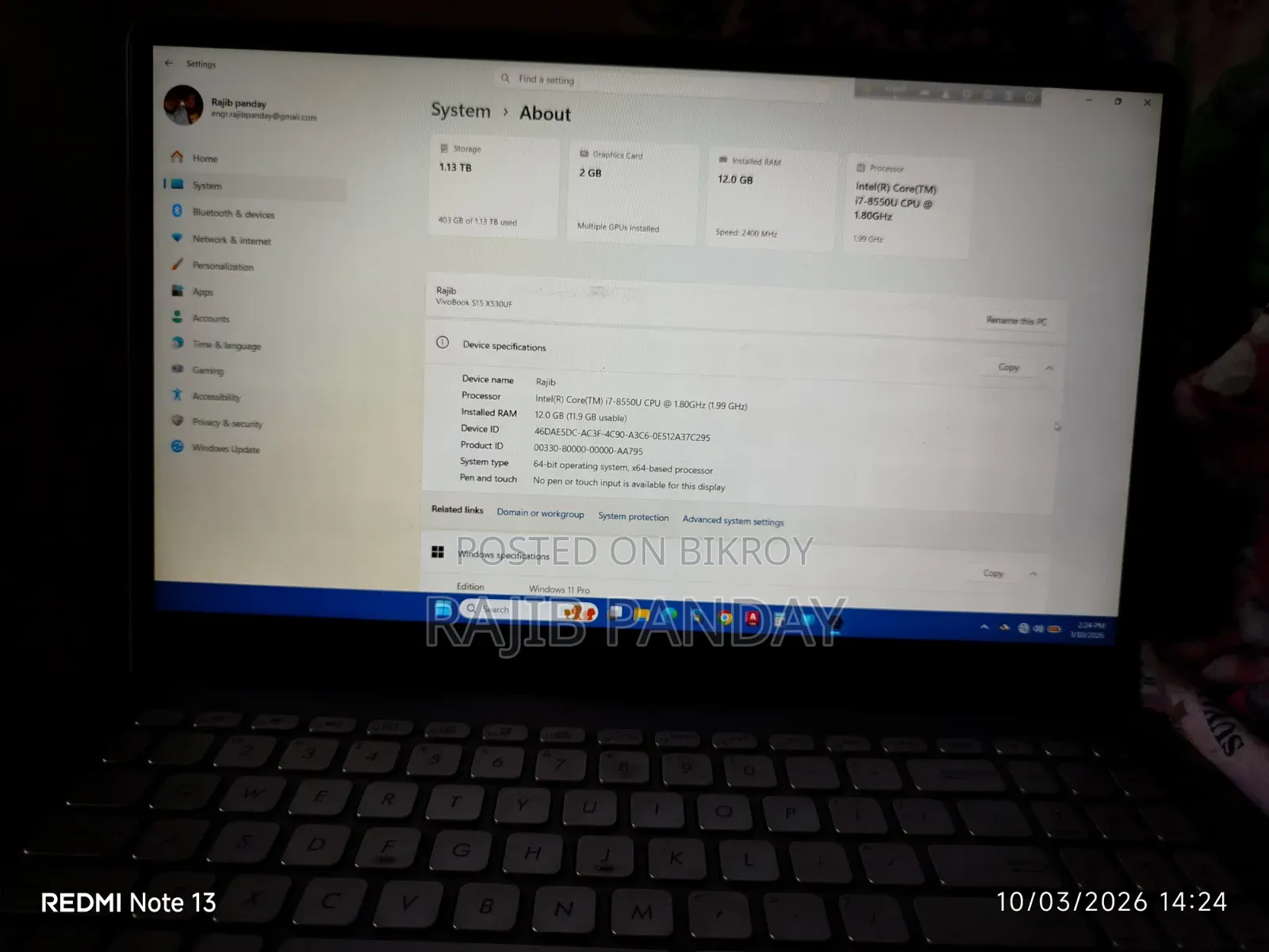 Laptop Asus VivoBook X540SA 12GB Intel Core I7 HDD+SSD 1T