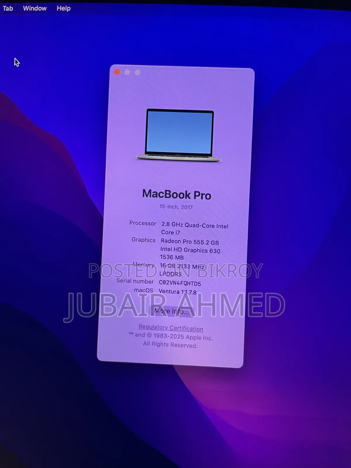 Laptop Apple MacBook 2017 16GB Intel Core I7 SSD 256GB