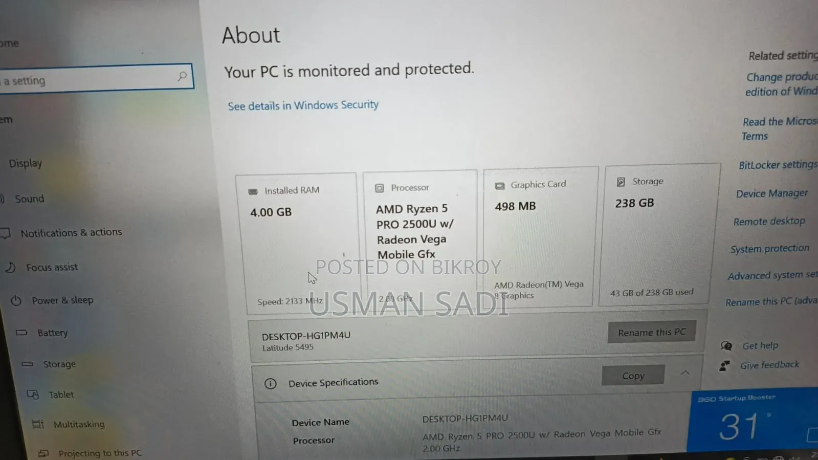 Laptop Dell Latitude 7490 4GB SSD 256GB