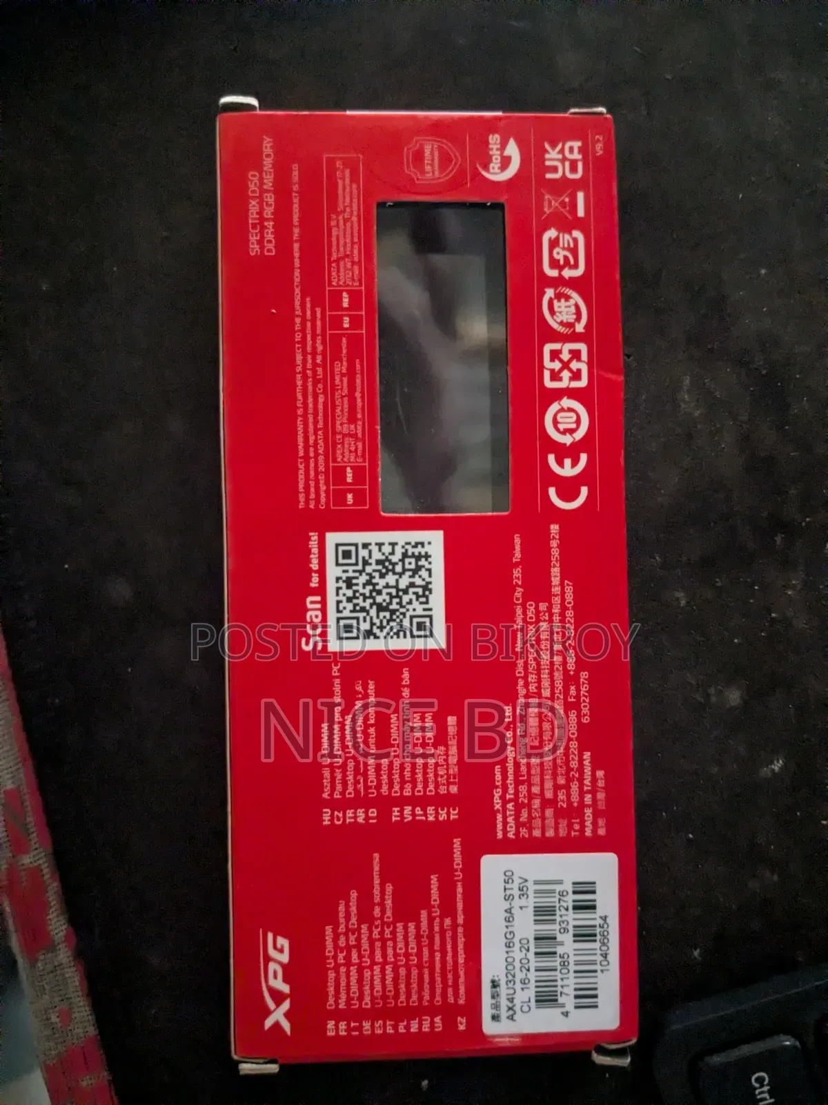 XPG Spectrix D50 DDR4 RGB 16GB RAM 3200MHz