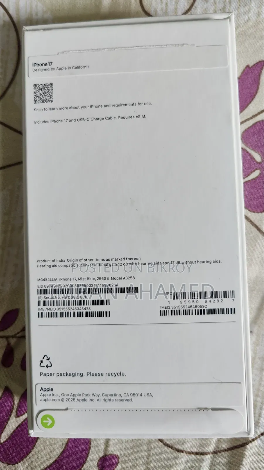 New Apple iPhone 17 256 GB Blue