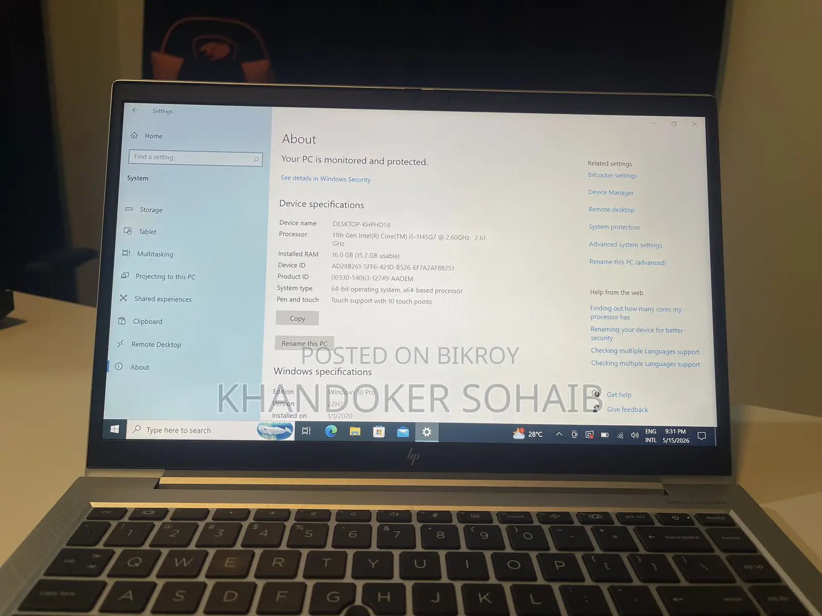 Laptop HP EliteBook 840 G8 16GB Intel Core I5 SSD 512GB