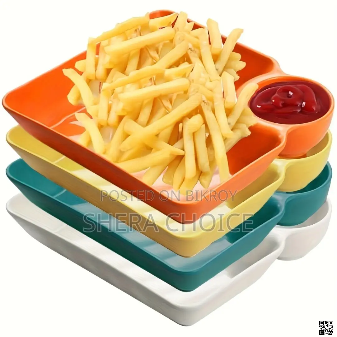 4 Pcs Dumpling Plate with Sauce Compartment, Food Serving Plate