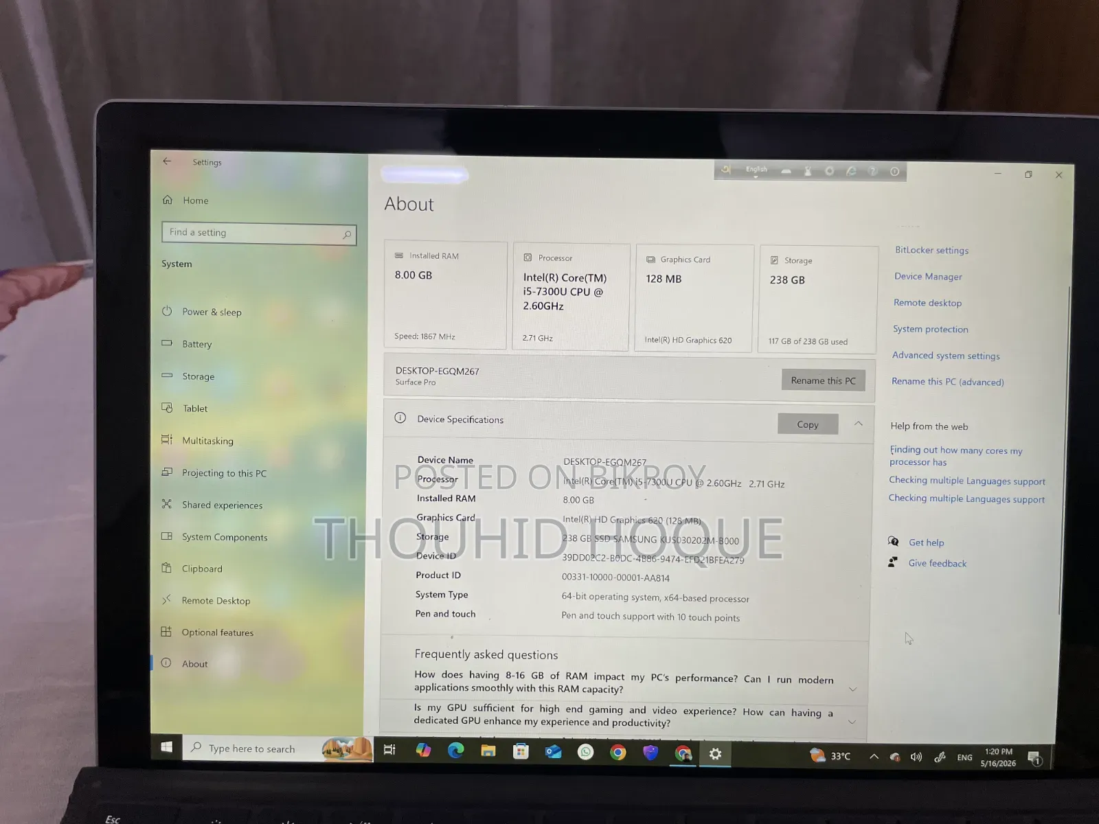 Laptop Microsoft Surface Pro 5 8GB Intel Core I5 SSD 256GB