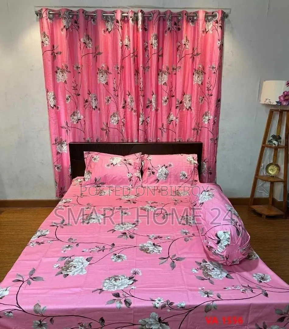 Bed Sheet and Curtain Combo Set Premium Floral Bed Sheet and Curtain Set