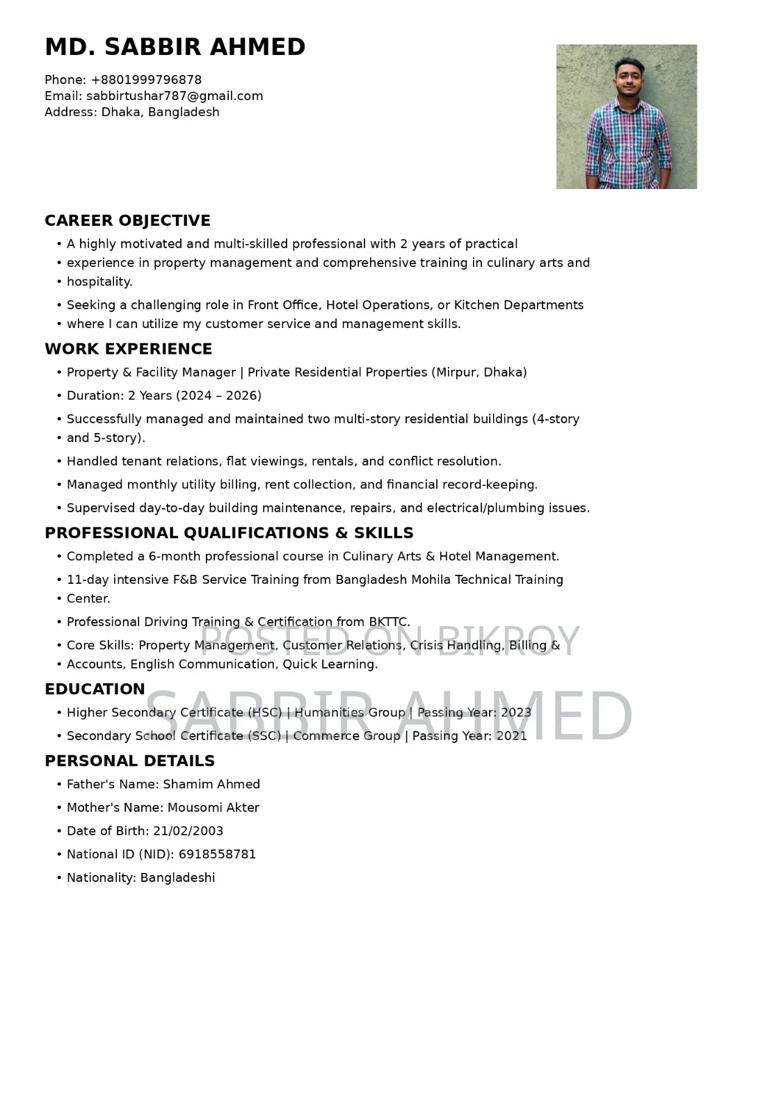 Front Desk or Any Kind of Job Needed