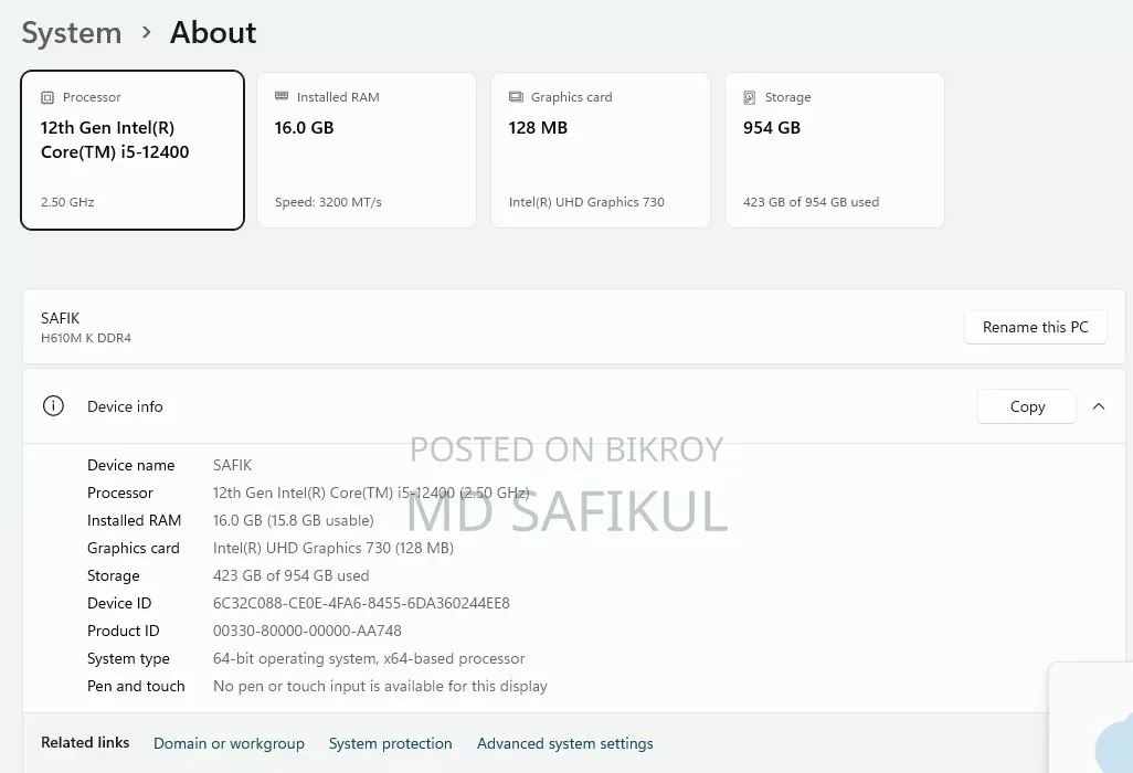 Desktop Computer 16GB Intel Core I5 SSD 1T