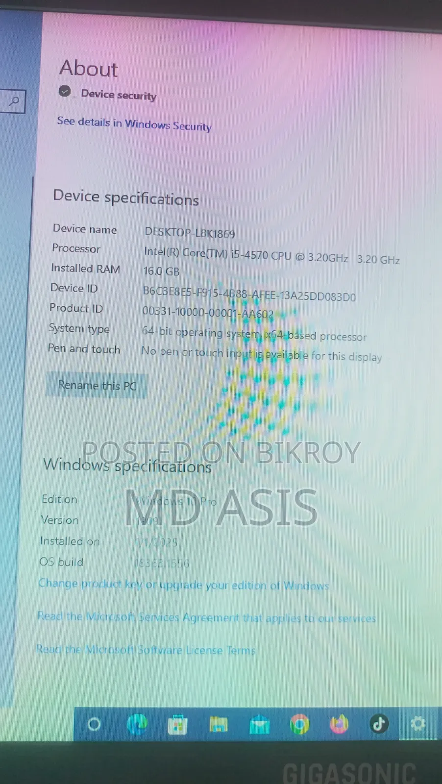 Desktop Computer 16GB Intel Core I5 SSD 256GB