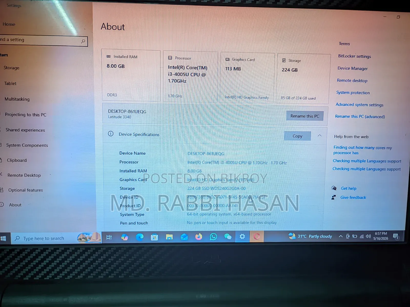 Laptop Dell Latitude 3380 8GB Intel Core I3 SSD 256GB