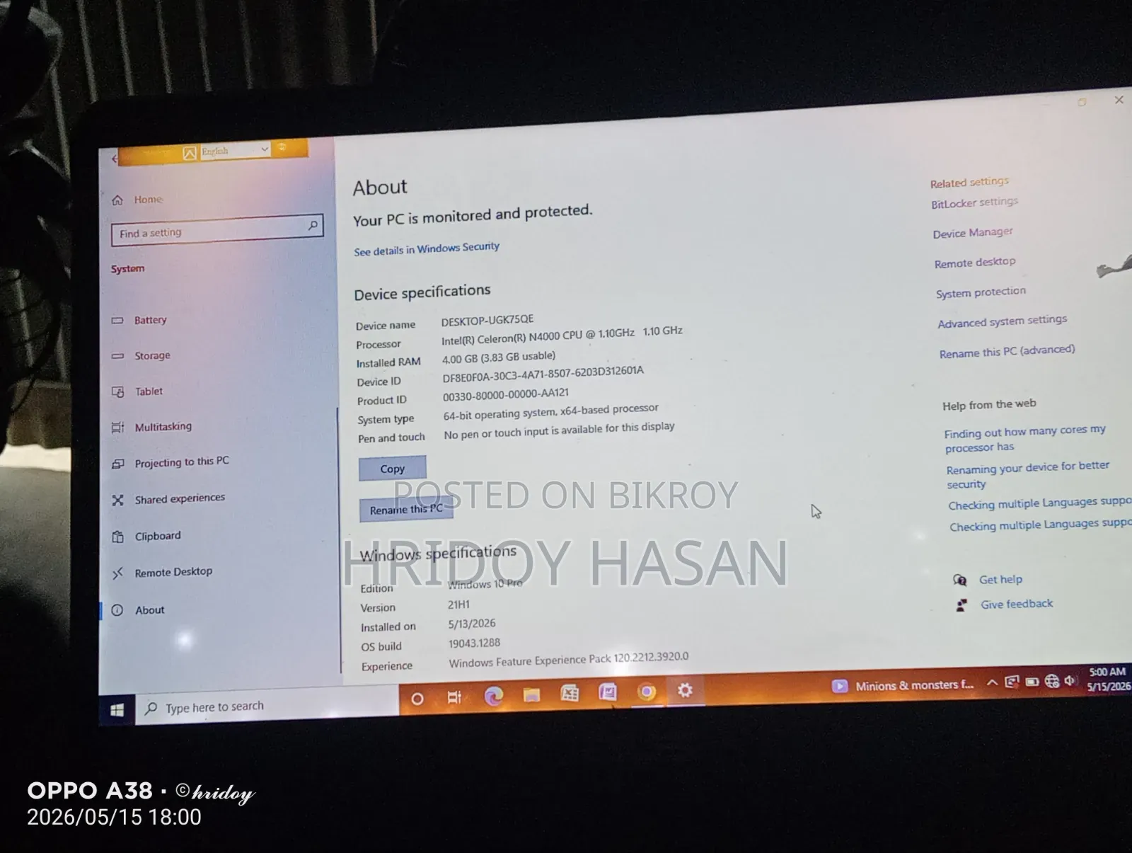 Laptop Asus VivoBook X540SA 4GB HDD 128GB