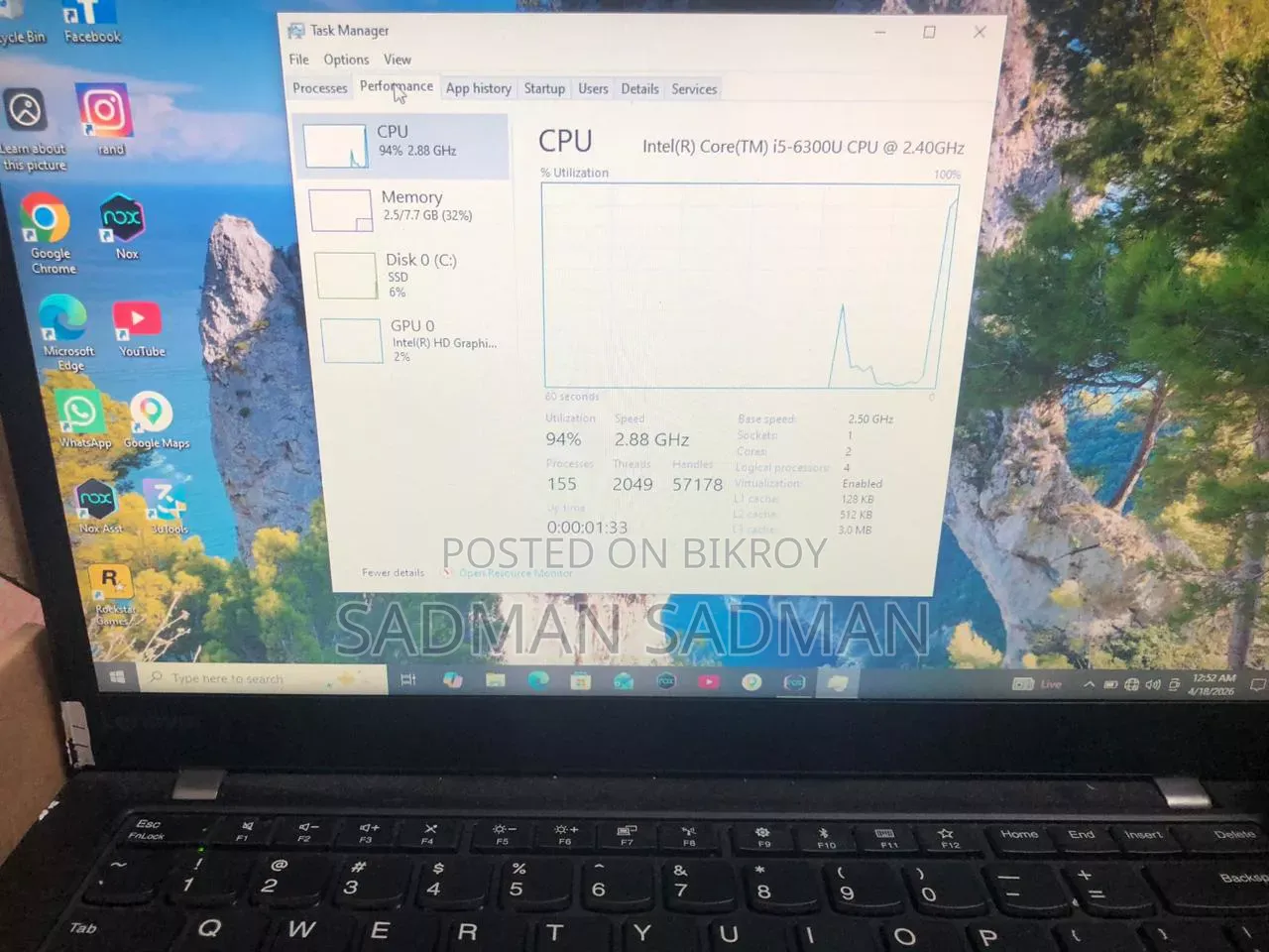 Laptop Lenovo ThinkPad T470s 8GB Intel Core I5 SSD 128GB
