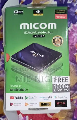 Micom স্মার্ট টিভি বক্স + ২টি নতুন রিমোট বিক্রি হবে। বক্সটি নষ্ট