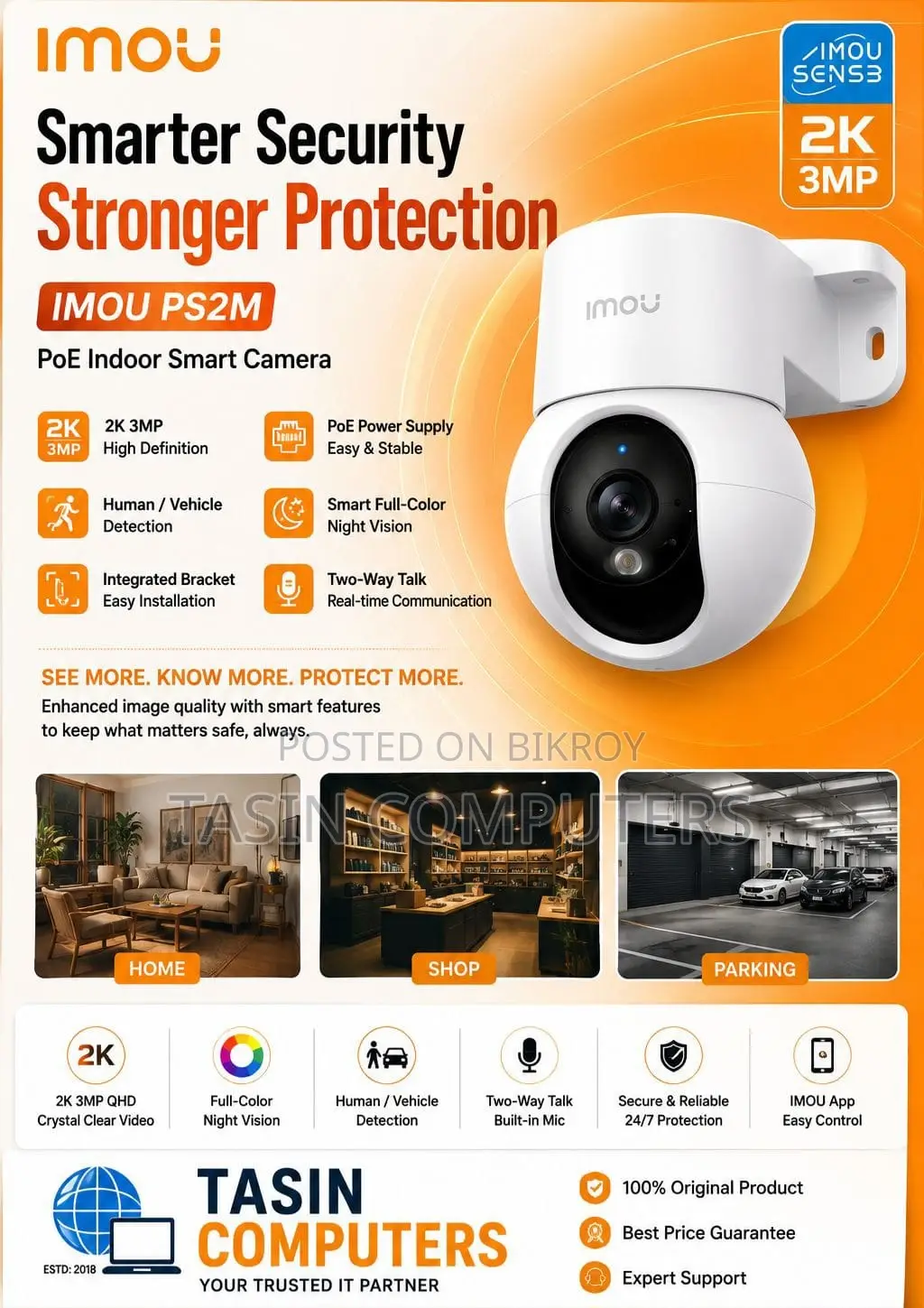 Imou Ps2m 3mp Poe Indoor Smart Security Camera