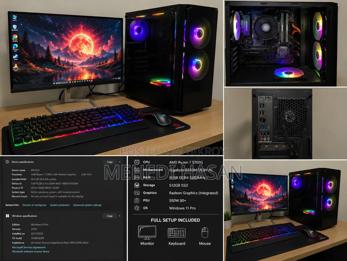 Desktop Computer 16GB AMD Ryzen 7 SSD 512GB