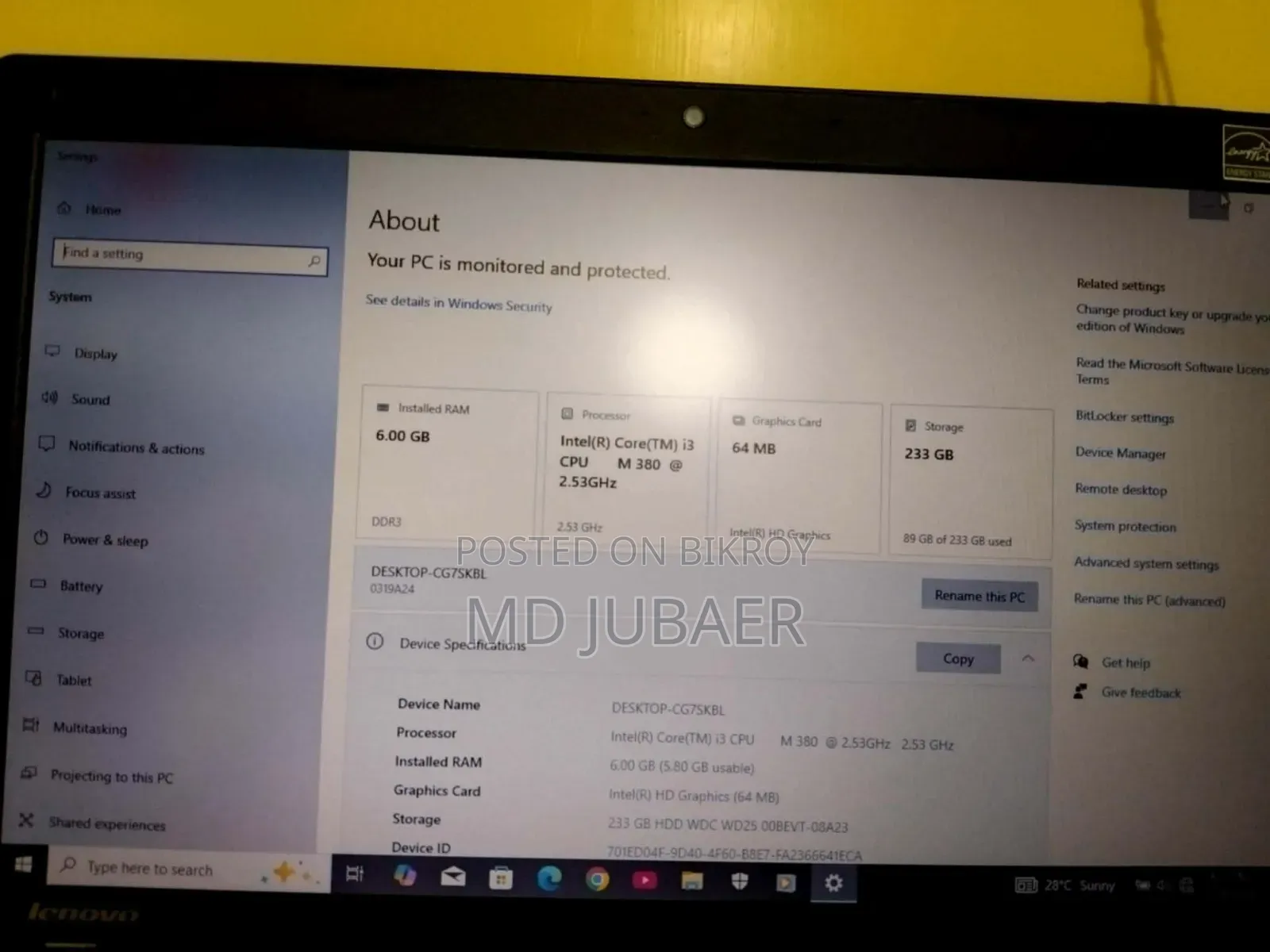 Laptop Lenovo ThinkPad Edge 15 6GB Intel Core I3 HDD 256GB