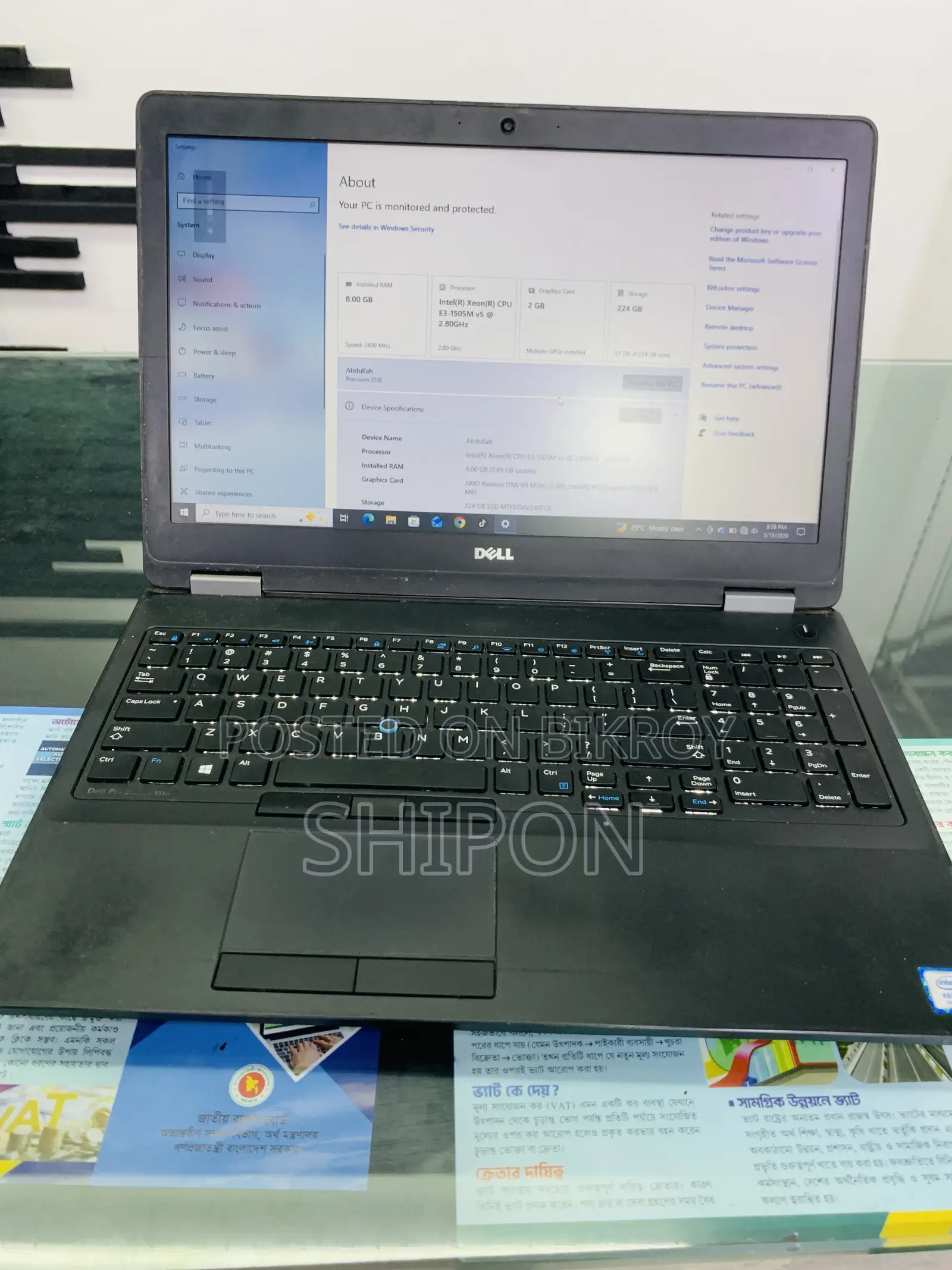 Laptop Dell Precision 3510 8GB Intel Core I3 SSD 256GB