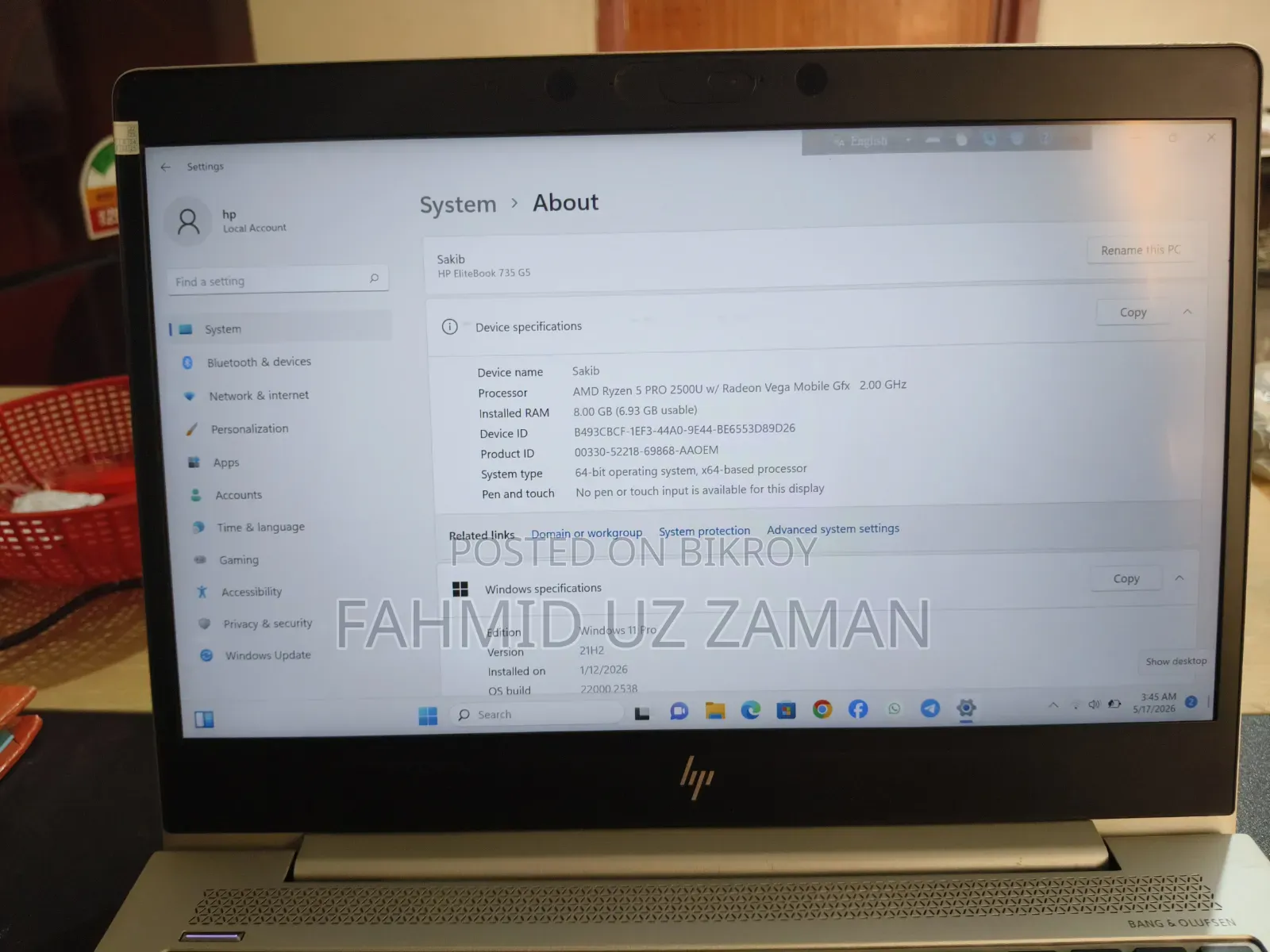 Laptop HP 14-Dq1025cl 8GB AMD Ryzen 5 SSD 256GB