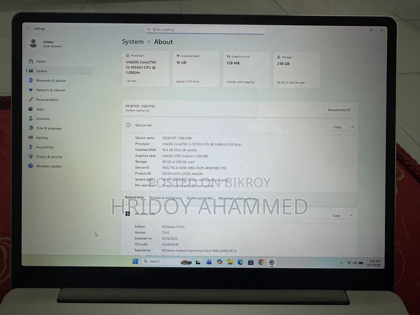 Laptop Microsoft Surface Go 16GB Intel Core I5 SSD 256GB