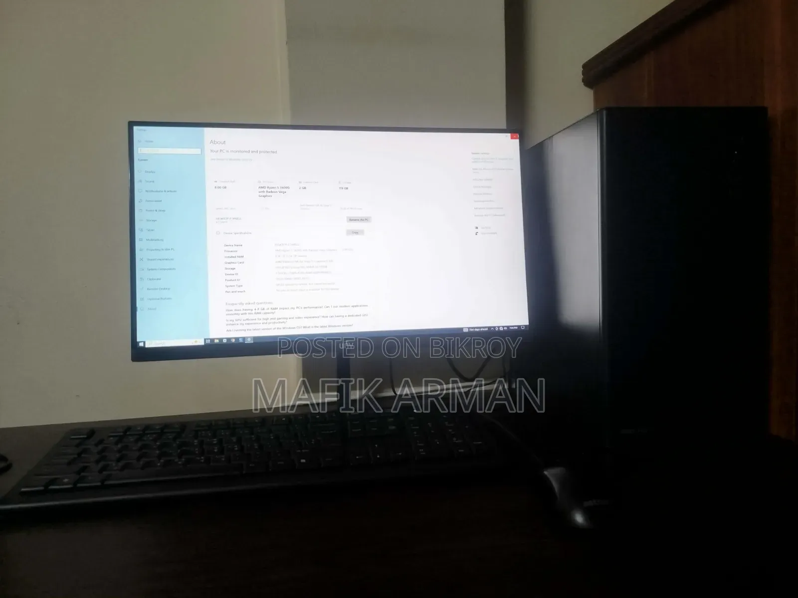Desktop Computer 8GB AMD Ryzen 5 SSD 128GB
