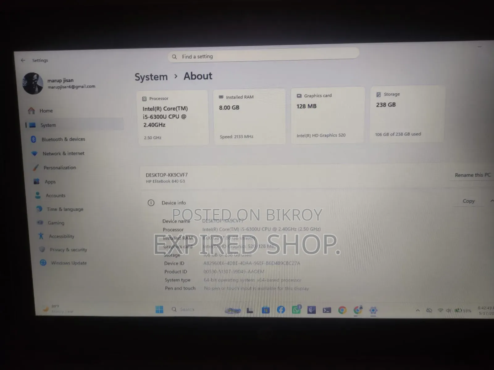 Laptop HP EliteBook 840 G3 8GB Intel Core I5 SSD 256GB