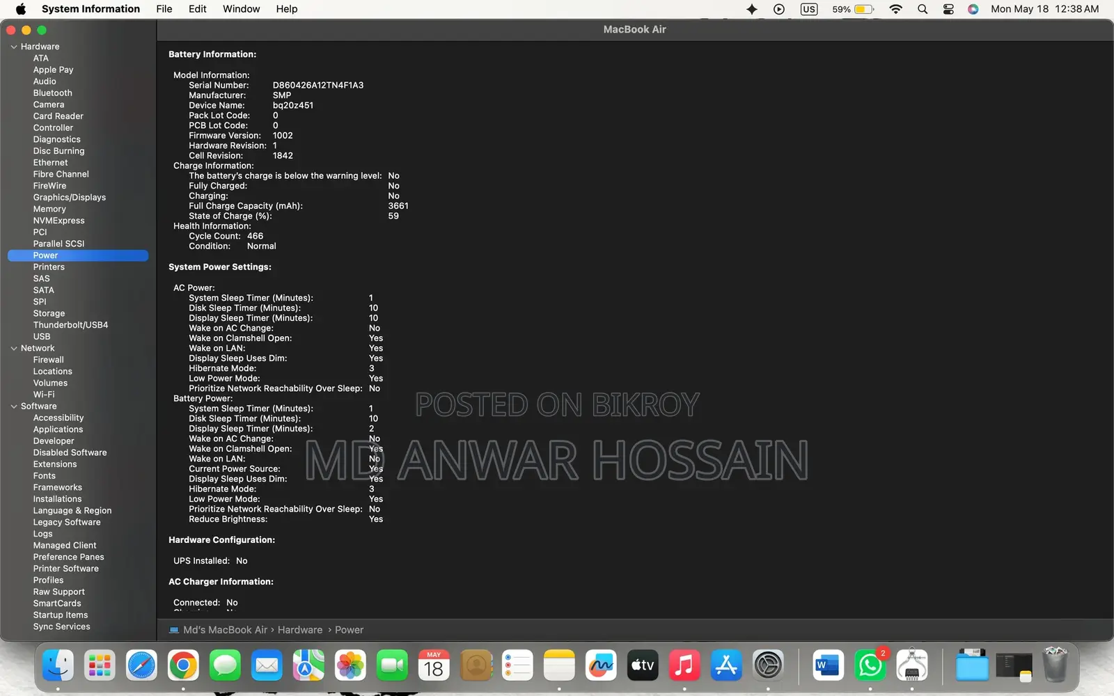 Laptop Apple MacBook Air 2020 16GB Intel Core I7 SSD 256GB