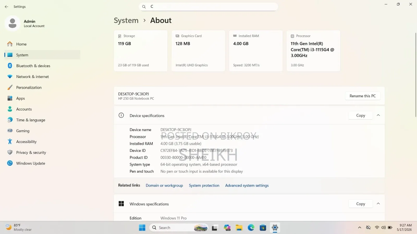 Laptop HP 15 4GB Intel Core I3 SSD 128GB