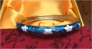 Brand New Vintage Jtf Blue Floral Enamel Bangle - With Box