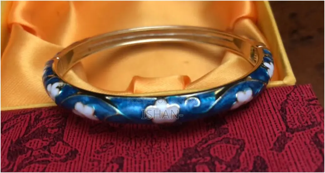 Brand New Vintage Jtf Blue Floral Enamel Bangle - With Box