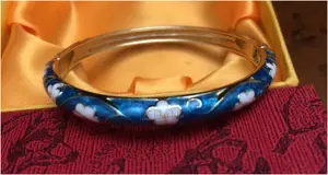 Brand New Vintage Jtf Blue Floral Enamel Bangle - With Box