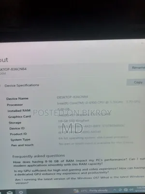 Desktop Computer 8GB Intel Core I3 SSD 128GB