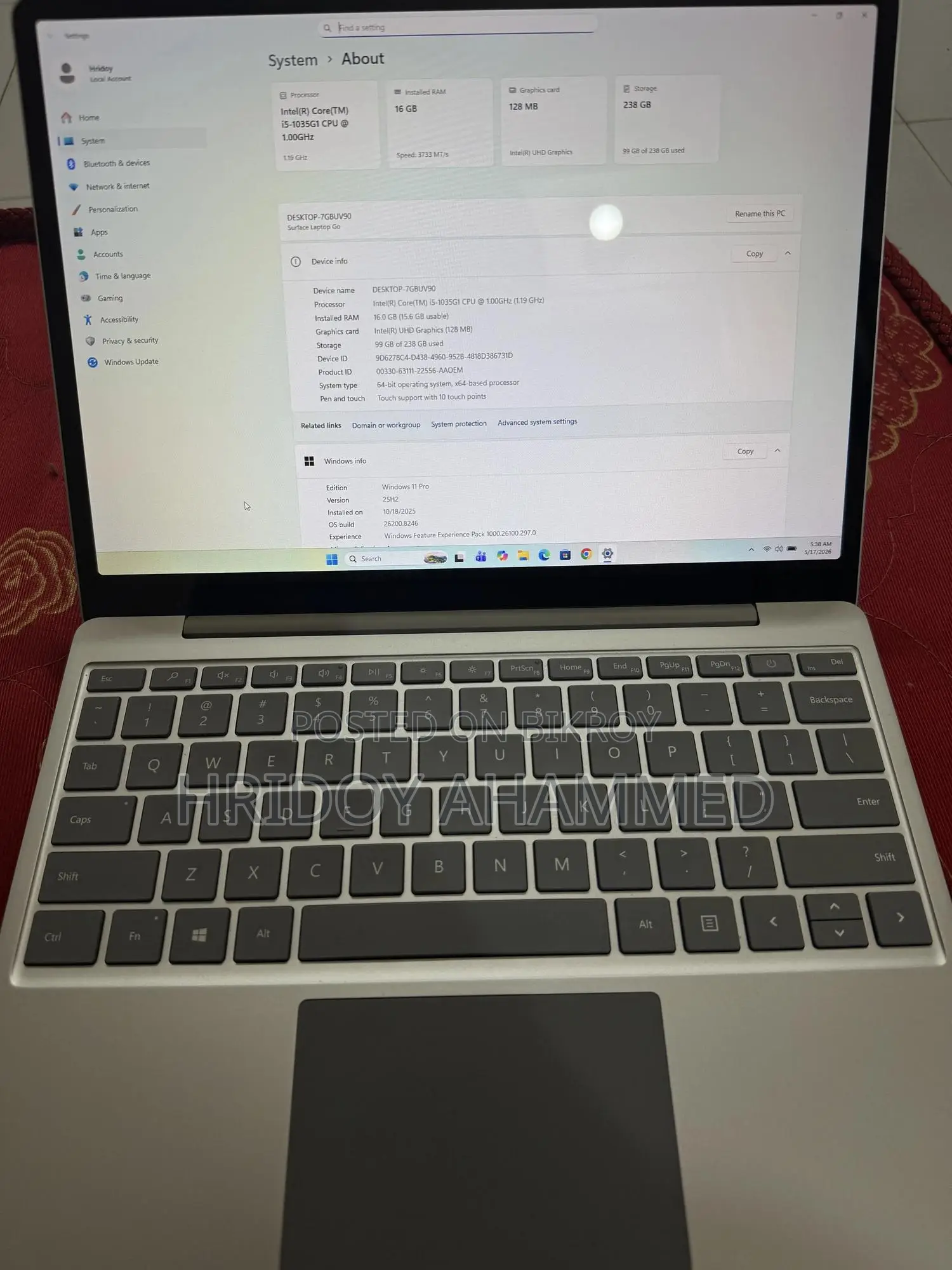 Laptop Microsoft Surface Go 16GB Intel Core I5 SSD 256GB
