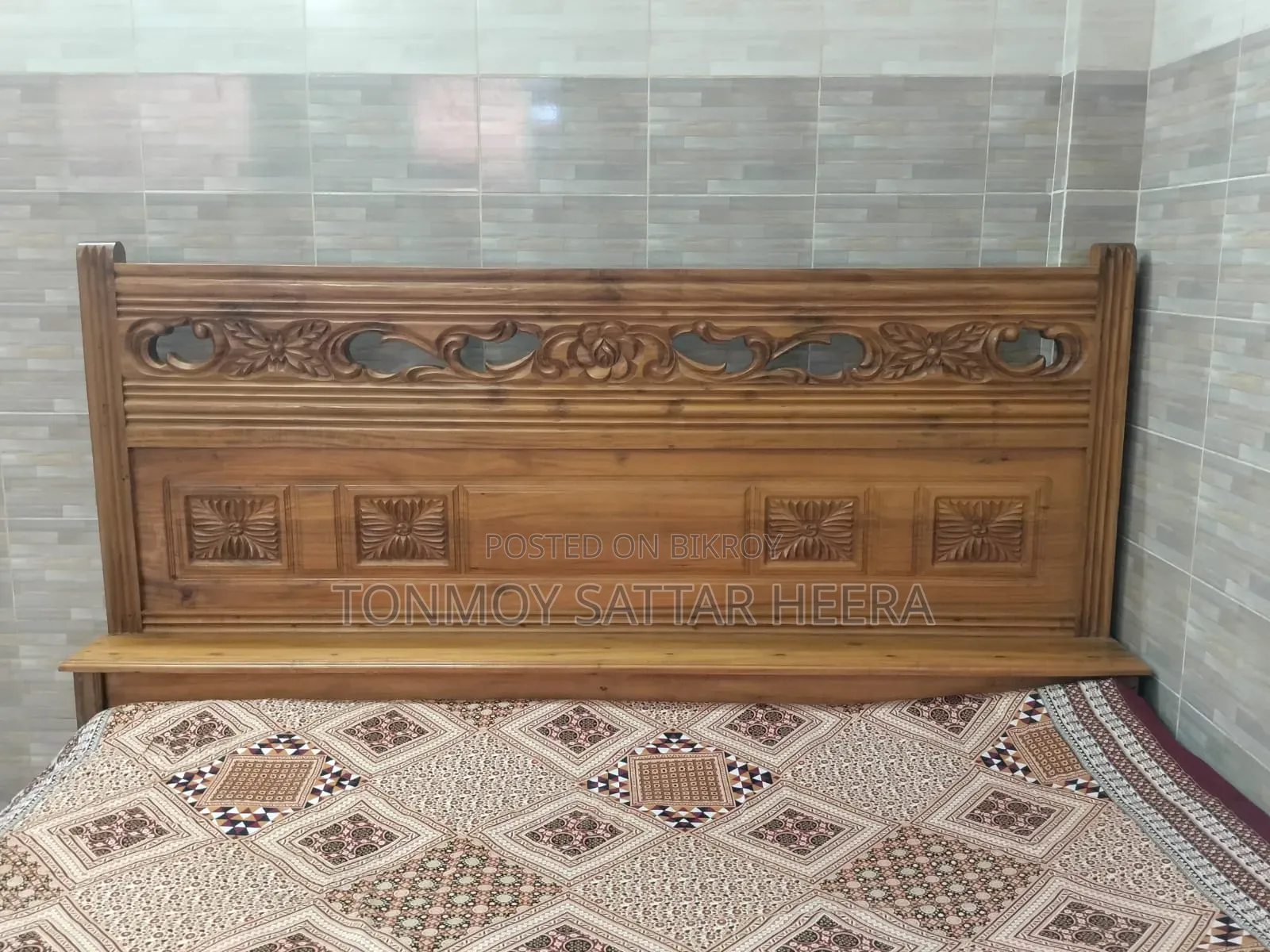 Full Akashmoni wood bed, 2 inches wide, 6ft/7ft. Selling with mattress.