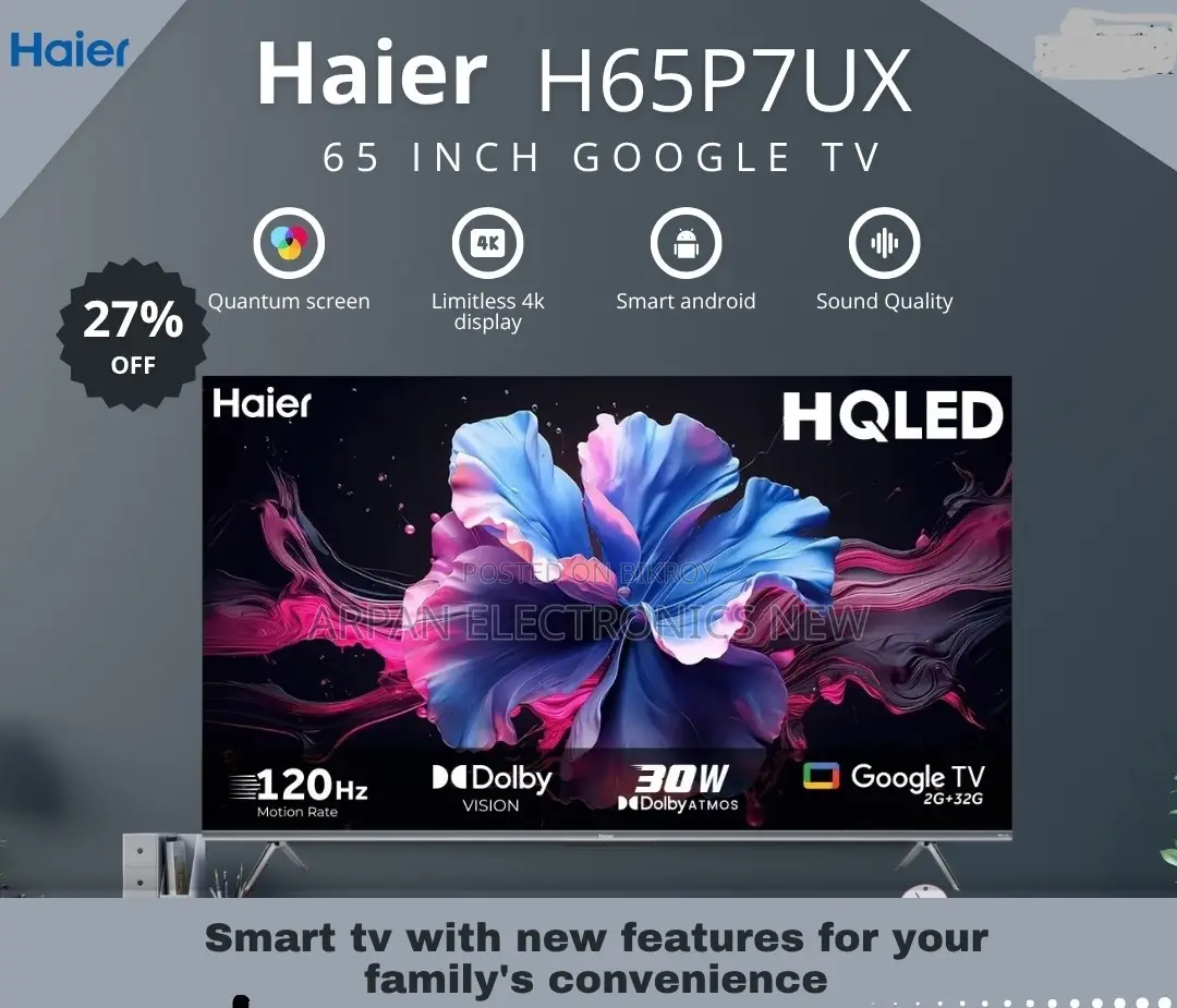 Haier H65p7ux 65" Hqled Bezel-Less Google Tv 4 Year Warranty