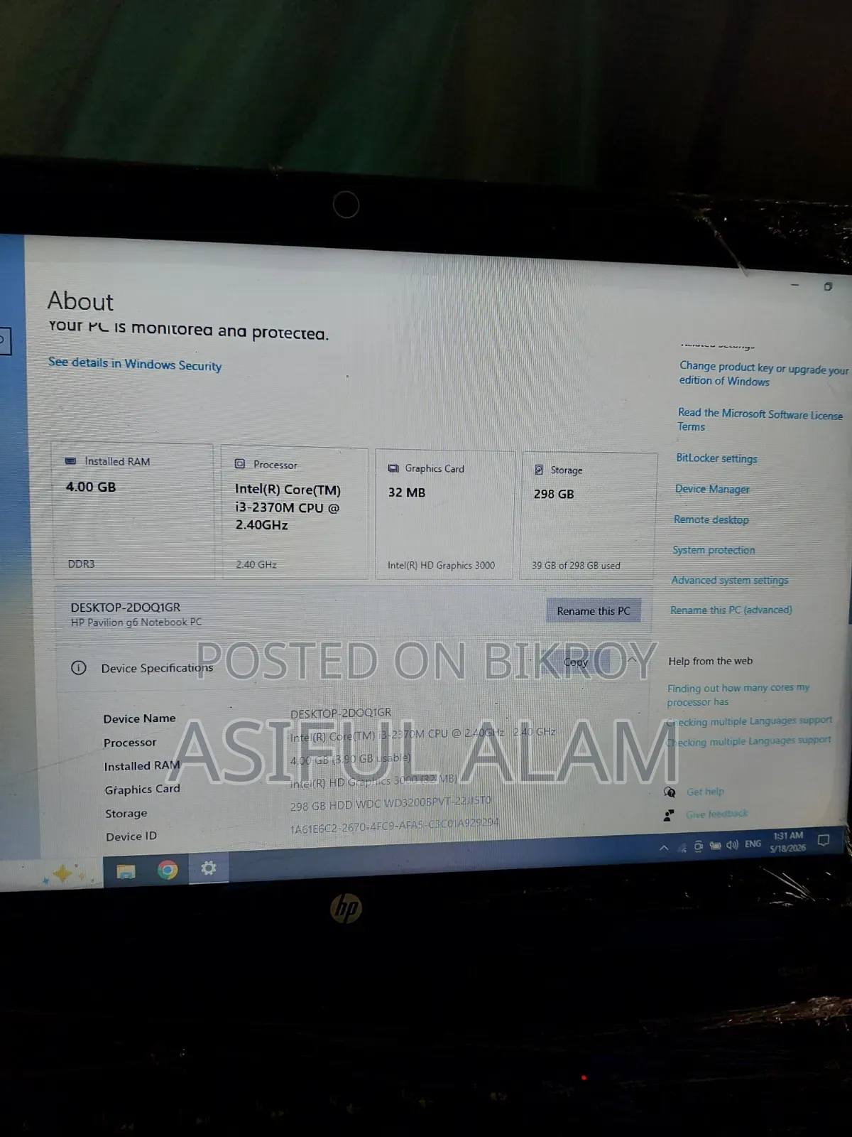 Laptop HP Pavilion G6 4GB Intel Core I3 HDD 320GB